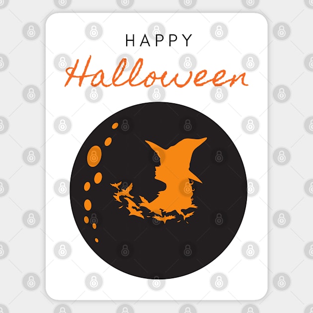 Happy Halloween Black Moon Witch Magnet by Kiyiya Designs